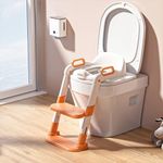 Baybee Wally Western Toilet Potty Seat for Kids, Baby Potty Training Seat Chair with Ladder, Adjustable Step Height, Cushion Seat, Toddler Potty Seat for Toilet, Kids Potty Seat for 1-8 Years (Orange)