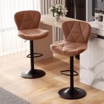 Nalupatio Modern Bar Stools Set of 2, Adjustable Faux Leather Upholstered Swivel Counter Stools, Counter Height Barstools with Back for Kitchen Island, Rust