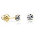 14k Yellow Gold Solitaire Round Cubic Zirconia Stud Earrings in Secure Screw-backs, Yellow Gold, Cubic Zirconia