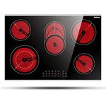 Karinear 8400W 30 Inch Electric Cooktop 5 Burners Ceramic Cooktop, Drop-in Electric Radiant Cooktop with Sensor Touch Control, Child Safety Lock, Timer, 9 Power Levels, 220-240V