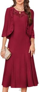 GRACE KARIN Women's Wedding Dress with 3/4 Sleeve Cardigan Stretch Lace Evenings Dress Bright Red M