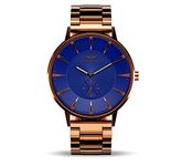 Nation of Souls Eclipse Collection Rose Gold and Blue Men's 42mm Stainless Steel Case Wrist Watch with 20mm Link Bracelet British Designed Watches