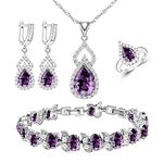 LMXXVJ Created Purple Amethyst Women Jewelry Set - Silver Tone Necklace Open Ring Earrings Tennis Bracelet Set,Wedding Birthday/Anniversary Mother’s Day Birthstone Jewelry Gifts