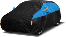 10 Layers Car Cover Waterproof Breathable, All Weather Outdoor Full Cover Rain UV Snowproof Protection with 2 door Zipper Cotton Mirror Pocket,Fit Saloon/Hatchback Length(163"-177"/415-450cm)