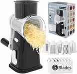 Ourokhome Rotary Cheese Grater Cheese Shredder, Mandoline Vegetable Slicer with 5 Interchangeable Blades and Strong Suction Base for Fruit, Vegetables, Nuts Black