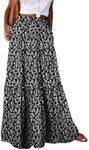 Happy Sailed Womens Skirt Summer High Elastic Waisted Floral Printed Boho Maxi Skirts for Women A Line Flowy Long Skirt Beach Vacation Outfits Trendy 2025 Floral Black Large