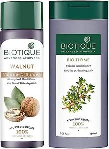 Biotique Bio Walnut Bark Fresh Lift Body Building Shampoo For Fine & Thinning Hair, 190Ml & Biotique Bio Thyme Volume Conditioner for Fine and Thinning Hair, 180ml