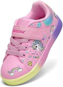GEERX Toddler Girl Shoe Lightweight Casual Adjustable Strap Cute Unicorn Sneaker Comfortable for Walking Running (Infant/Toddler/Little Kid), Pink Blue, 13 Little Kid