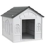 PawHut Plastic Dog House Outdoor Indoor, Weather-Resistant Dog Kennel, with Large Opening, for Large Dogs, 84.2 x 98.2 x 82cm - Grey