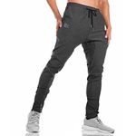 BROKIG Mens Gym Joggers Sweatpants, Causal Slim Fit Running Trousers Tracksuit Jogging Bottoms with Double Pockets(Small,Grey)