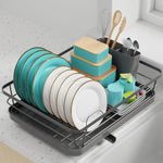 Sakugi Dish Drying Rack - Compact Dish Rack for Kitchen Counter with a Cutlery Holder, Durable Stainless Steel Kitchen Dish Rack for Various Tableware, Dish Drying Rack with Easy Installation, Gray