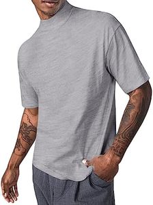 Mens Mock Turtleneck T Shirts Short Sleeve Cotton Undershirt Relaxed Fit Lightweight Solid Pullover Tops Gray