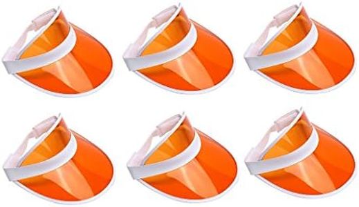 Nicky Bigs Novelties Retro Tennis Beach Plastic Sun Visors Hats, (Pack of 6), Orange, One Size