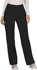 Cherokee Women's Mid Rise Straight Leg Pull-on Pant, Black, Large