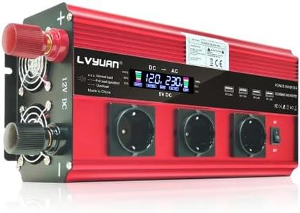 Inversor de Corriente 12V 230V 3000W Remoto 4X USB y LCD 3 Tomas de CA para Sistema Solar RV Auto Camping /6000W Peak