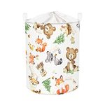 Clastyle 63L Adorable Animals Bear Fox White Kids Laundry Hamper for Boys Girls Large Deer Squirrel Pine Clothes Toys Storage Basket with Lid for Nursery Room, 15.7x19.7 in