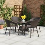 DEVOKO 5-Piece Outdoor Rattan Wicker Patio Bistro Set For Garden, Backyard, Balcony, Porch, Poolside Furniture With Dark Brown All-Weather Wicker And Glass Top Table (Dark Brown), (58 X 46 X 79Cm)