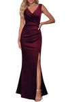 WOOSEA Women Sleeveless V Neck Split Evening Cocktail Long Dress, Burgundy, Small