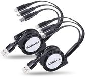 SDBAUX Multi USB Charger Cable Retractable 2Pack 4ft 3 in 1 Multiple Charging Cord Adapter with Type C Micro USB Port Connectors Compatible with Cell Phones Tablets Universal Use (3 in 1 Black)