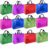 Iioscre 12 PCS Gift Bags Large Size, Glossy Non Woven Reusable Gift Bags, Grocery Tote Bags with Handles, Foldable Goodie Bags Party favor Bags for Birthdays Weddings Christmas