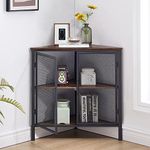 VECELO Corner Storage Cabinet Wooden Shelves, Free-Standing Organizer for Compact Space in Living Room/Bedroom/Entryway/Kitchen, Two Mesh Doors, Brown