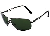 AISLIN® Toughened Glass Rectangular/Aviator Sunglasses For Men - (Dark Green G-15 Lens | Gun Metal Frame | Large Size | RB3481)