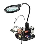 MMOBIEL LED Light Helping Hand Magnifier Station for Soldering, Assembly, Repair,Modeling, Hobbies and Crafts - 2.5X /4X LED Light - Hands-Free Magnifying Glass Stand - Incl. Clamp and Alligator Clips