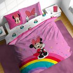 Sunny Side Up Disney Minnie Mouse Full Comforter Set - 7 Piece Kids Bedding Includes Comforter, Sheets & Pillow Cover - Super Soft Rainbow Dots Microfiber Bed Set