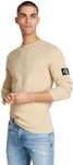 Calvin Klein Jeans Men's Badge Waffle Basic Long Sleeve Top, Beige (Pale Khaki), XL