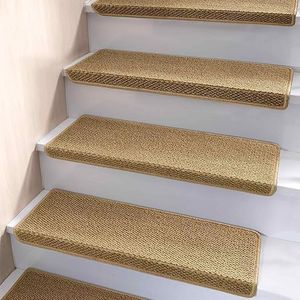 Non Slip Sisal Stair Treads, Self Adhesive Indoor Runner Rug, 75x24cm,Safety Edge Protector, Peel & Stick,Elegant for Wooden Steps Indoor Rustic Modern, Stair Treads,7pcs,Beige (7)