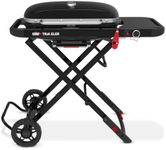 Weber Traveler® Portable Gas Grill (Liquid Propane) for Outdoor Cooking – Black, Porcelain-Enameled Lid, Side Table, Folding Portable Grill with Wheels for Camping, Tailgating & Travel