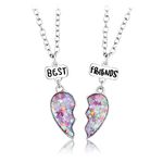 2PCS Unique BFF Necklaces with Sequins, Shinning Best Friends Half Heart Pendant Chain Necklaces, Best Friends Forever Friendship Jewelry Gifts for Women Girls Friends Sisters