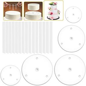 NICAVKIT Planches à Gâteaux, 5pcs Base de Gâteau (9/12/16/20/20cm), 15pcs Goujons à Gâteau, Réutilisable pour Les Gâteaux Empilés à Plusieurs Niveaux Décorant la Fête Danniversaire de Mariage