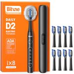 Bitvae Ultrasonic Electric Toothbrushes - Electric Toothbrush for Adults and Kids, American Dental Association Accepted, Rechargeable Travel Sonic Toothbrush with 8 Heads, Black D2 (Jet Black)