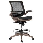 Flash Furniture Mid-Back Transparent Mesh Drafting Chair with Melrose Gold Frame and Flip-Up Arms, Metall, Schwarz, Black, 71.12 x 71.12 x 125.73 cm