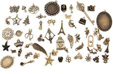 ALL in ONE Mixed Antique Bronze Alloy Pendants Beads Charms Chains Connectors Jewelry Findings : Animal, Tree, Flower, Star, Love, Crown, Key, Lock, Cross, Angel, Wing (100pcs, Antique Bronze)