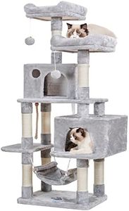 Hey-Brother Arbre à Chat, 145 cm Tour de Jeux pour Chats, avec Corde en sisal, 2 Grandes Maisons, 2 Plateformes, Gris Clair EMPJ020-SW