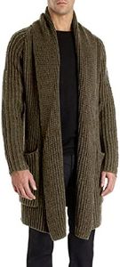 Runcati Cardigan long en tricot à col châle pour homme - Automne et hiver - Veste en tricot épais ouvert sur le devant, Vert, M