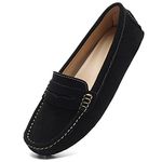 Osslue Women's Black Suede Leather Casual Penny Loafers Retro Ladies Moccasins Driving Mocs Comfort Slip-On Fashion Boat Shoes Classic Flats 6 M US XYM-1208-HEI060