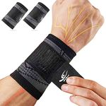 HiRui Wrist Brace Wrist Wraps Compression Wrist Strap, Wrist Support for Work Fitness Weightlifting Sprains Tendonitis, Carpal Tunnel Arthritis, Pain Relief, Adjustable Wristbands 2 Pack (Black, S)