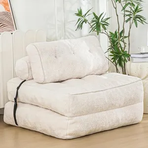 MAXYOYO Folding Sofa Bed, Convertible Sleeper Chair with Pillow Foldable Mattress with Back Support, Portable Fold Out Sofa Couch Fuzzy Fabric Comfy Floor Sofa Lounge for Living Room Apartment, Beige