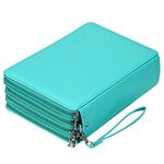 BTSKY 200 Slots Colored Pencil Organizer - Deluxe PU Leather Pencil Case Holder with Removal Handle Strap Pencil Box Large for Colored Pencils Watercolor Pencils Green