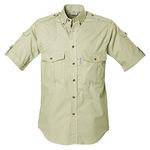 Tag Safari Shooter Shirt for Men Short Sleeve, 100% Cotton, Sun Protection for Outdoor Adventures, Stone, Medium