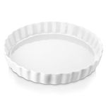 LOVECASA Porcelain Quiche Baking Dish, 10 Inch Reusable Quiche Pan, Non-Stick Round Pie Dish, Tart Pan with Ruffled Edge, Pie Pan for Pies | Microwave, Dishwasher, and Oven Safe (White)