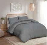 100% Egyptian Cotton Duvet Cover Set |200 Thread Count Plain Dyed Duvet Quilt Cover Set With Free Pillowcases| Non-Iron Easycare Bedding Set - Single Double King Super King Sizes (Grey, Double)