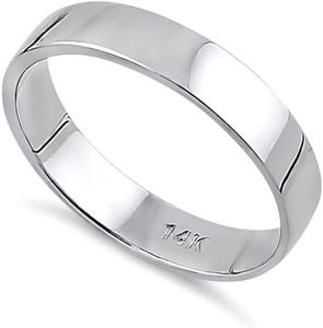 Vinali 14K Solid White Gold 4mm Flat Wedding Band for Men and Women Size 10