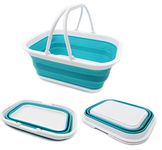 SAMMART 15.5L Collapsible Tub with Handle - Portable Outdoor Picnic Basket/Crater - Foldable Shopping Bag - Space Saving Storage Container (Bright Blue)