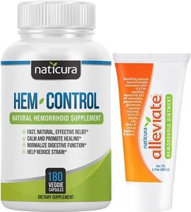 Naticura Bundle - Hem-Control Vegan Digestive Support Supplement (180 Count) and Alleviate Natural Hemorrhoid Treatment Cream for Burning, Itching and Swelling (1.7 oz) Plus 2 Travel-Size Tubes