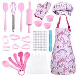 TAHEXUN Kids Baking Set & Cooking Toys for Kids, Set of 30 Includes New Moulds (Letters, Numbers), Girls Aprons, Chef Hats, Gloves and Chef Costumes for Girls (8-12 Years Old)