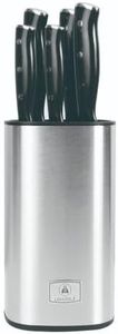 LAGUIOLE, Bloc de couteaux de cuisine avec 5 lames en acier 3CR13, Modèle Gleam, finition miroir, design moderne, taille compacte 12x12x21,5 cm, couleur noir